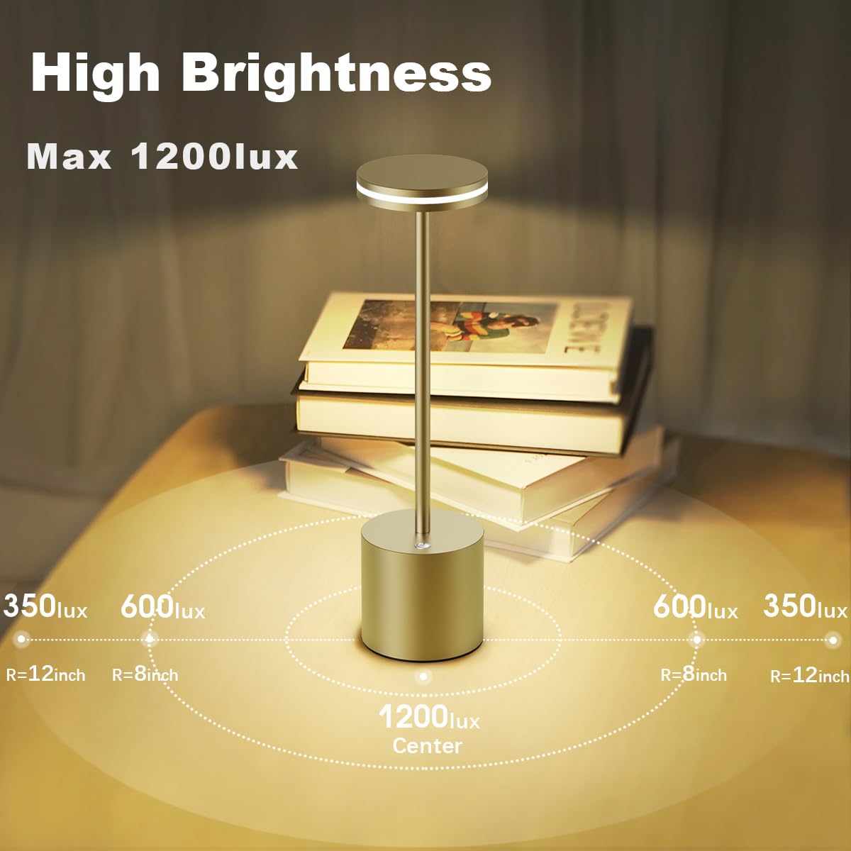 LED Batterie Tischlampen, Wireless, 5000 mAh Modern dimmbar Tischlampe, Aluminium, 3 Farbtemperaturen, Tischlampen Wiederaufladbar für Innen-, Aussen-, Nachttisch, Esstisch, Bar
