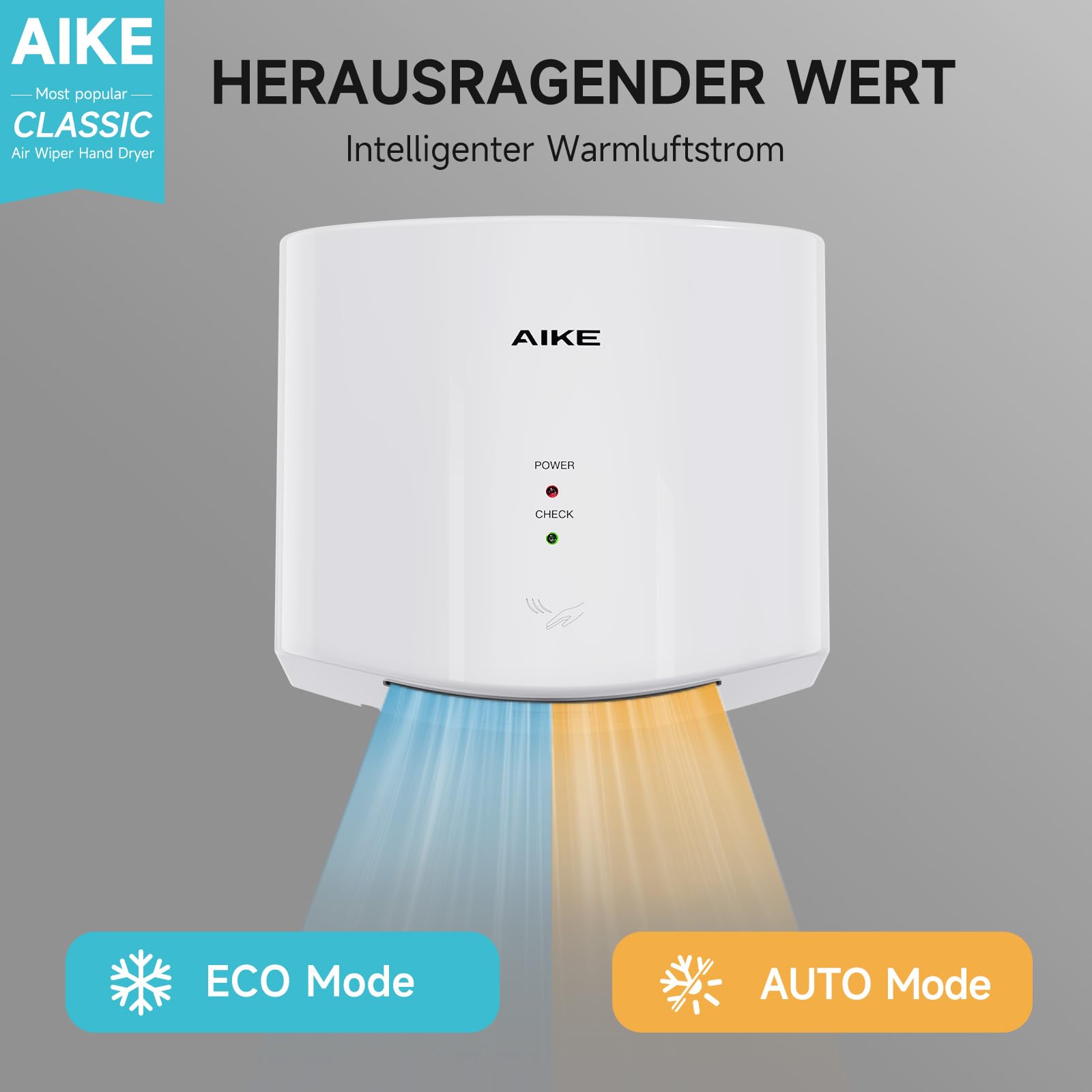 Air Wiper Kompakt Händetrockner, Hochgeschwindigkeit, 1400W 220V, Stecken & Loslegen, Papierlos & Berührungslos