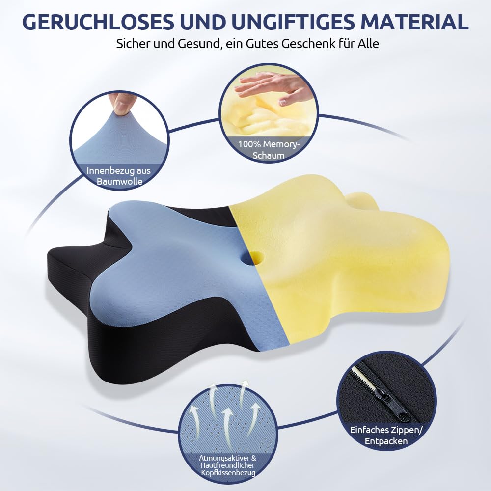 Halskissen, Memory Foam Kissen, Schlafkissen für Seiten, Rücken- und Magenschläfer