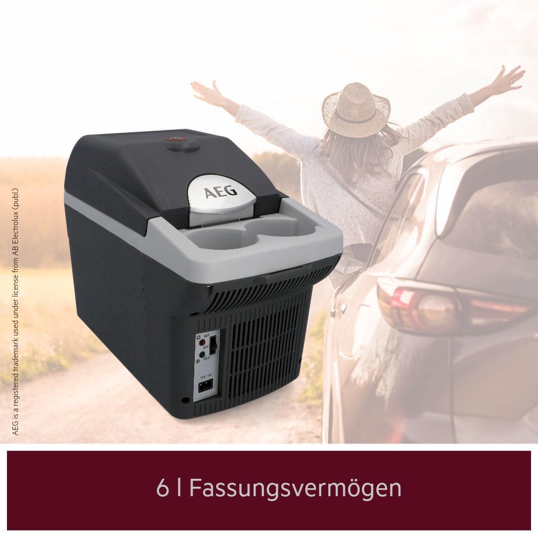AEG Automotive Board-Bar BK 6 Thermoelektrische Kühl- und Warmhaltebox 6 Liter, 12 Volt für Auto und Steckdose, anschnallbar im PKW