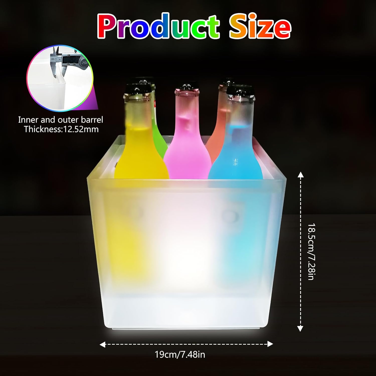 3,5 L LED Eiskübel, RGB Farbwechsel Champagnerkühler, Getränkekühler zum Kühlen von Champagner, Wein, Getränke, Bier, Eiskübel für Restaurant, Pub, Party, Bar - 1 Stück