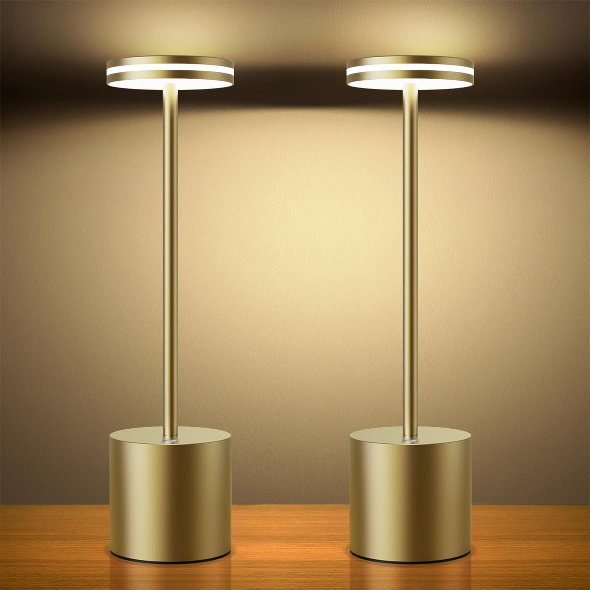 LED Batterie Tischlampen, Wireless, 5000 mAh Modern dimmbar Tischlampe, Aluminium, 3 Farbtemperaturen, Tischlampen Wiederaufladbar für Innen-, Aussen-, Nachttisch, Esstisch, Bar