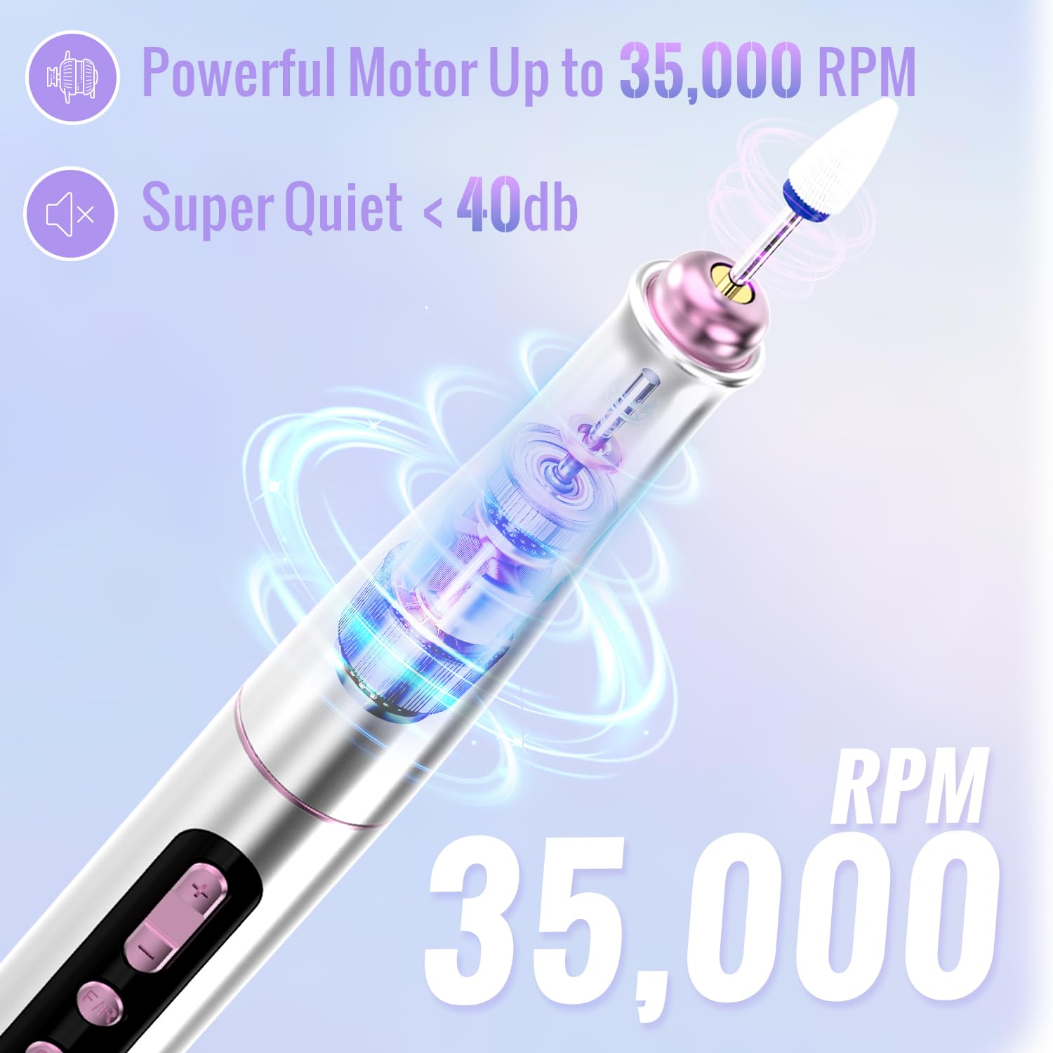 Nagelfräser Kabellos, 13 in 1 Fräser für Gelnägel 35000 u/min, Elektrische Nagelfeile Professionell Nail Drill, Maniküre und Pediküre Set Elektrisch für Semi Permanent, Acrylnägel