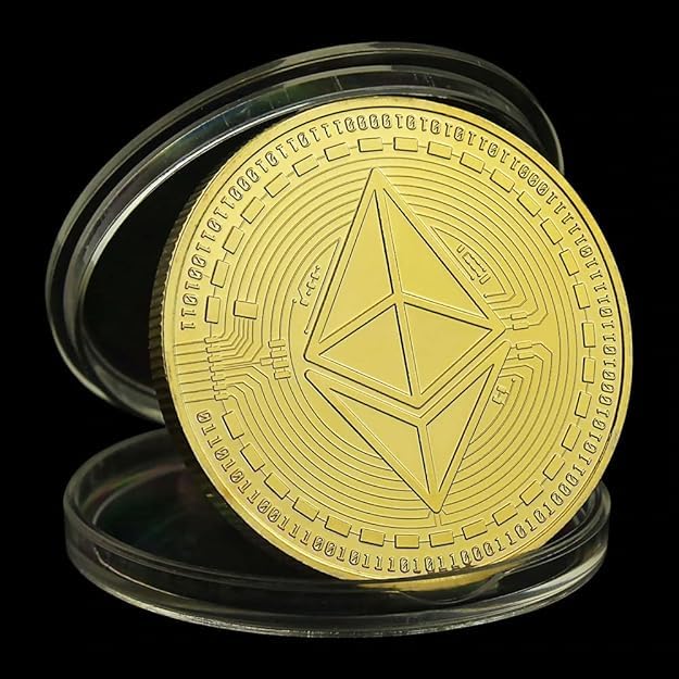Crypto Bitcoin Coin / 24 Karat Gold / Inklusive elegantes Plexiglas-Münzgehäuse