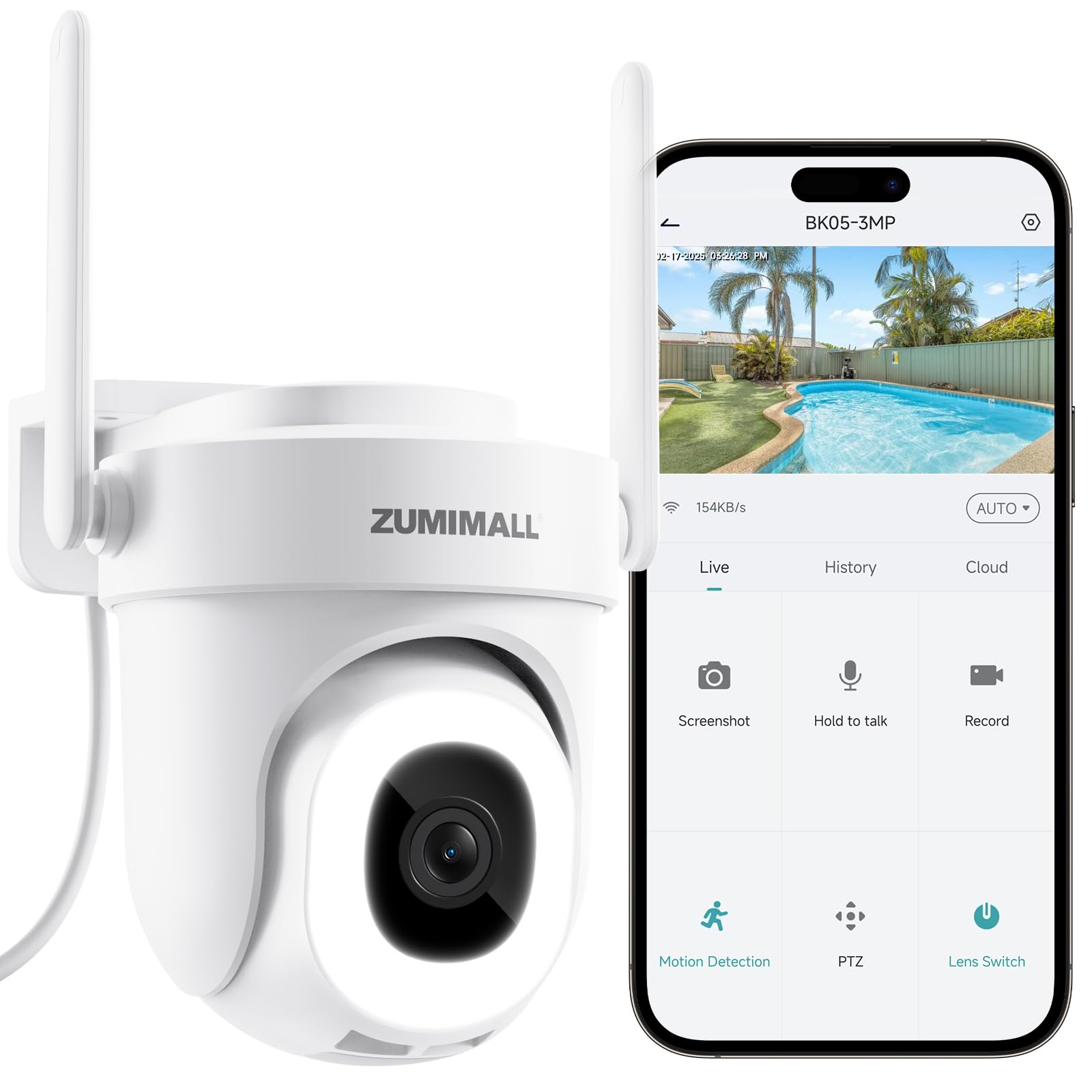 Überwachungskamera Aussen 5G/2,4GHz WLAN Kamera Überwachung aussen Kabelgebunden, 355°/90° PTZ, 24/7 Aufnahme,Nachtsicht,Cloud-Speicher,KI-Erkennung