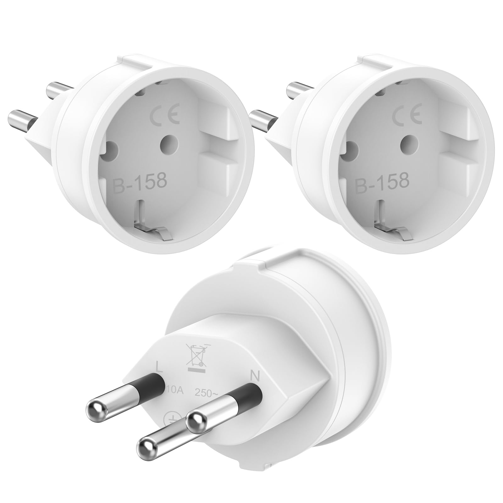 Reiseadapter Schweiz auf EU Adapterstecker, 3 Stück Schweiz auf EU Reisestecker Adapter, Liechtenstein auf EU Adapterstecker 3 poliger Schweizer Stecker auf 2 polige DE Buchse Schweizer Steckdose