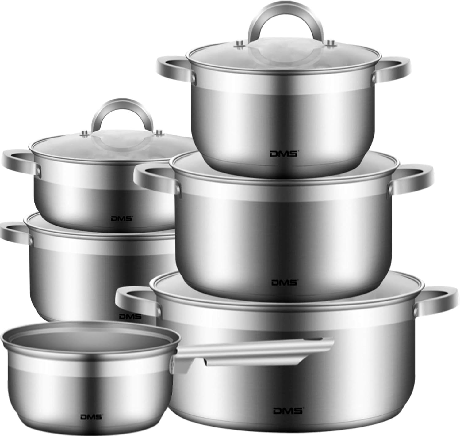 Kochtopfset, hochwertiger Edelstahl, geeignet für Induktions Herde, beschichtetes Kochset, Küchenkochgeschirrset, leicht zu reinigen, Kochtopf, Glasdeckel