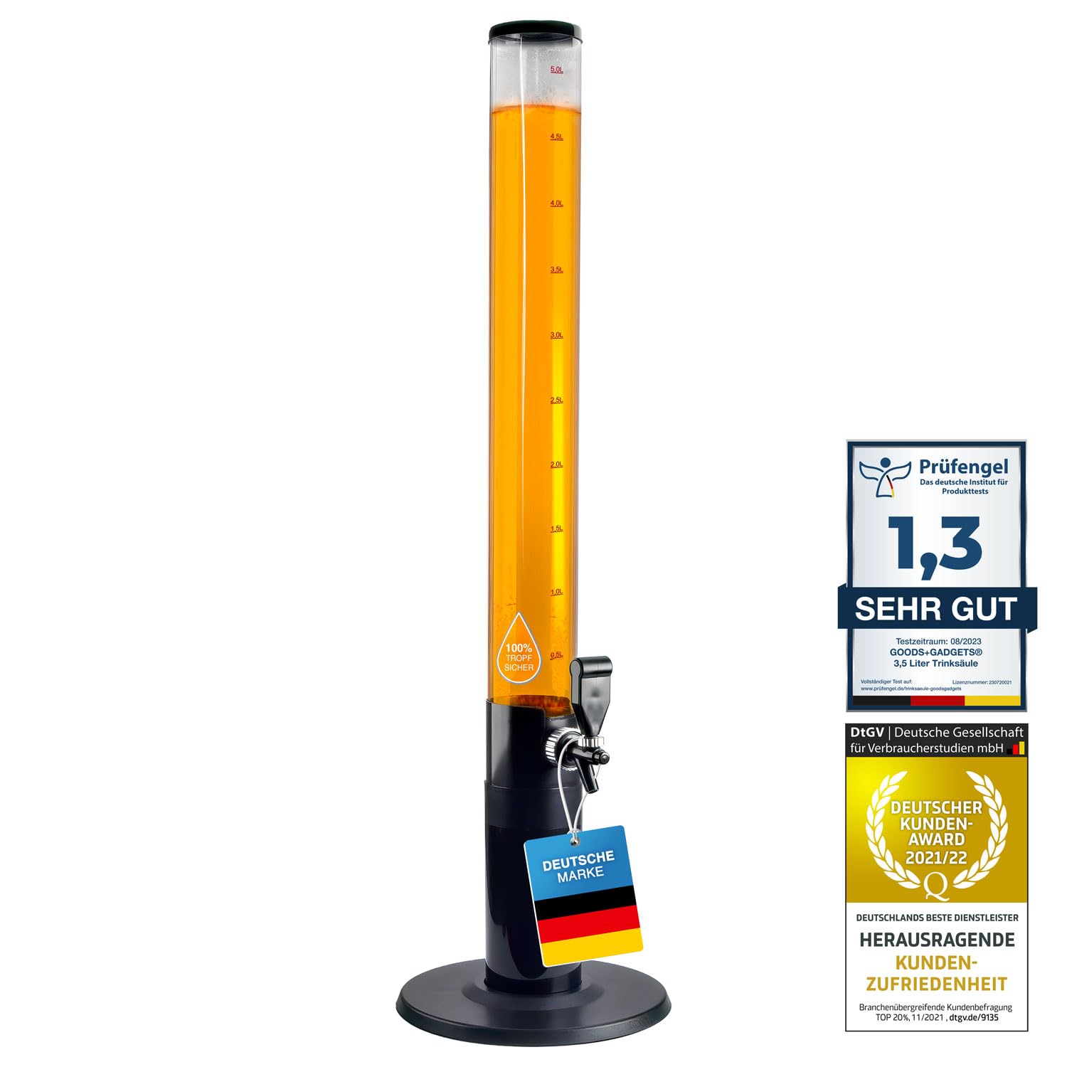 XXL Trinksäule Biersäule Biertower Party Bier Zapfsäule mit Zapfhahn (5 Liter)