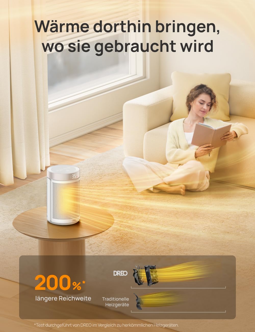 Energiesparender Heizlüfter, 34 dB Leiser 1500W Elektrischer PTC Keramik, Thermostat, Überhitzungs- & Kippschutz, 12 Std. Timer, Elektroheizung für Räume Schlafzimmer, Heater 316, Gold