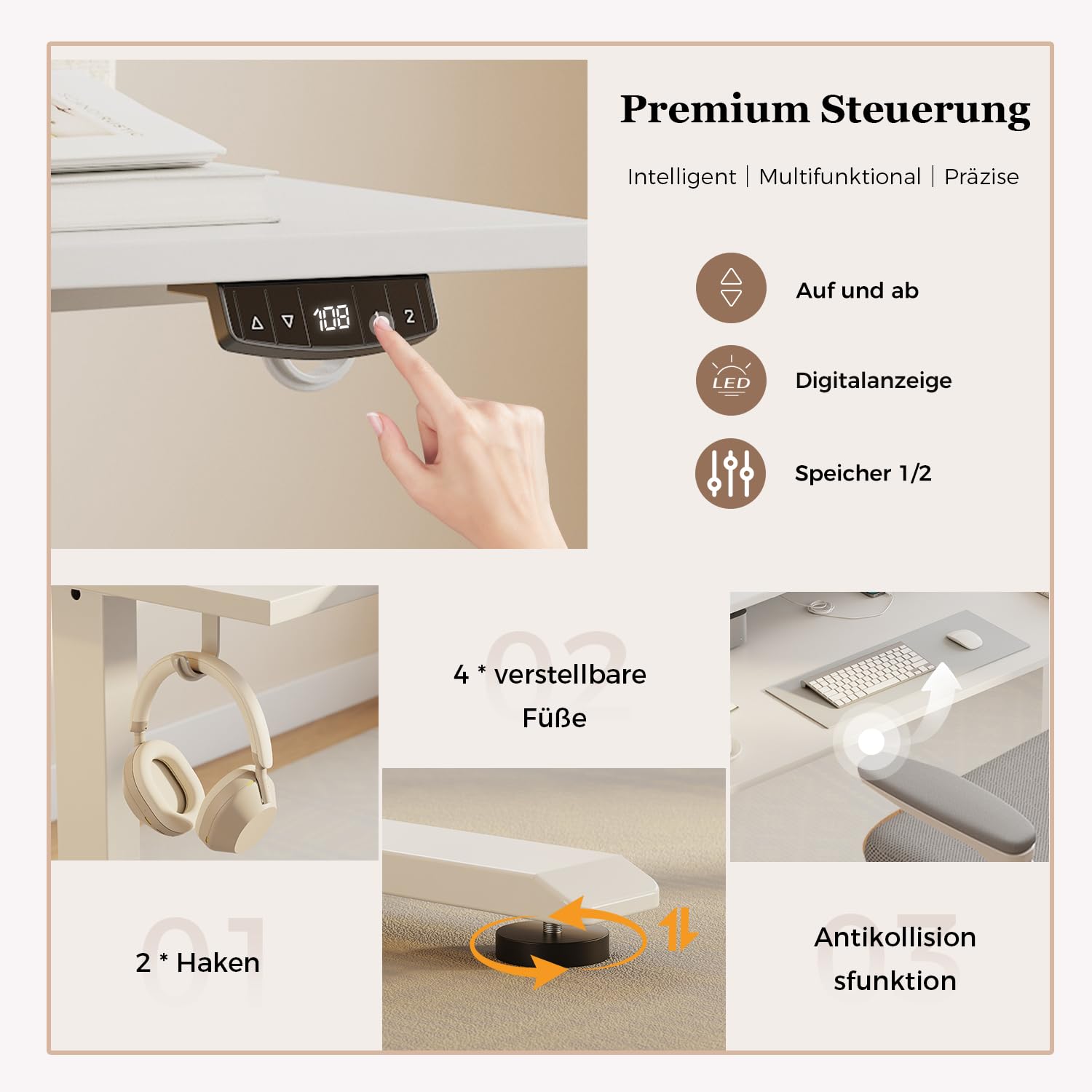Höhenverstellbarer Schreibtisch mit Doppelschubladen, Elektrisch Höhenverstellbarer Schreibtisch, Sitz-Steh-Computertisch, Ergonomischer Stehschreibtisch