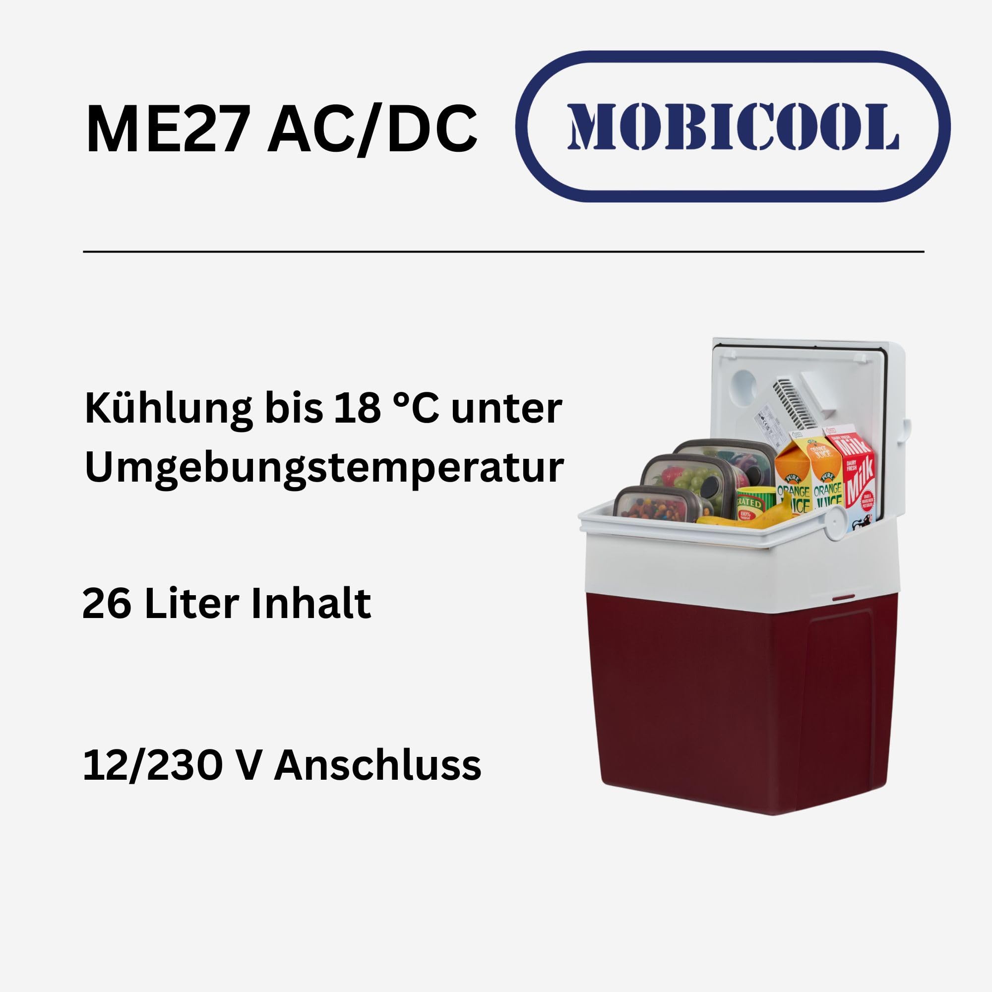 Elektrische Kühlbox, 12V und 230V, 26L, blau - Mini-Kühlschrank für Auto, Camping, Urlaub, Boot, Festivals - leicht, tragbar, mit praktischem Kabelfach und Eco/Max Modus