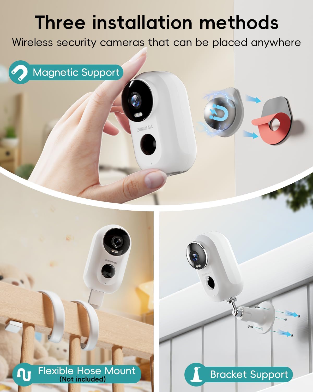 Überwachungskamera Aussen Akku, 2K Kabellose Outdoor WLAN IP Kamera mit PIR Bewegungsmelder, IR Nachtsicht, IP66 Wasserdich, 2-Wege Audio, Cloud/SD Storage, Sirenenalarm