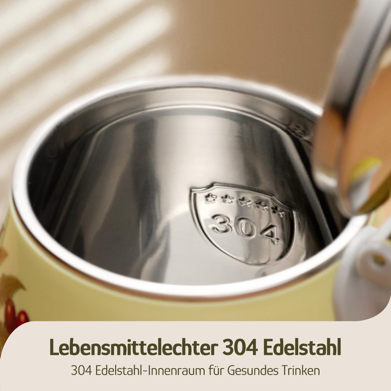 Elektrischer Wasserkocher, 1 Liter, Retro Design, Kleiner Teebereiter, Doppelwand, 304 Edelstahl, 1360W Schnelles Kochen, BPA-frei, automatische Abschaltung