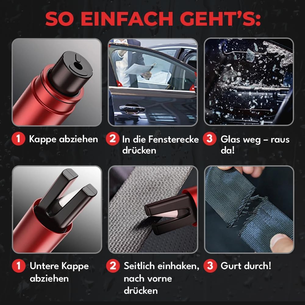 Notfallhammer für Auto, lebensrettender Fensterbrecher und Gürtelschneider, kompaktes Rettungswerkzeug für schnelle Unfallhilfe und Sicherheit unterwegs