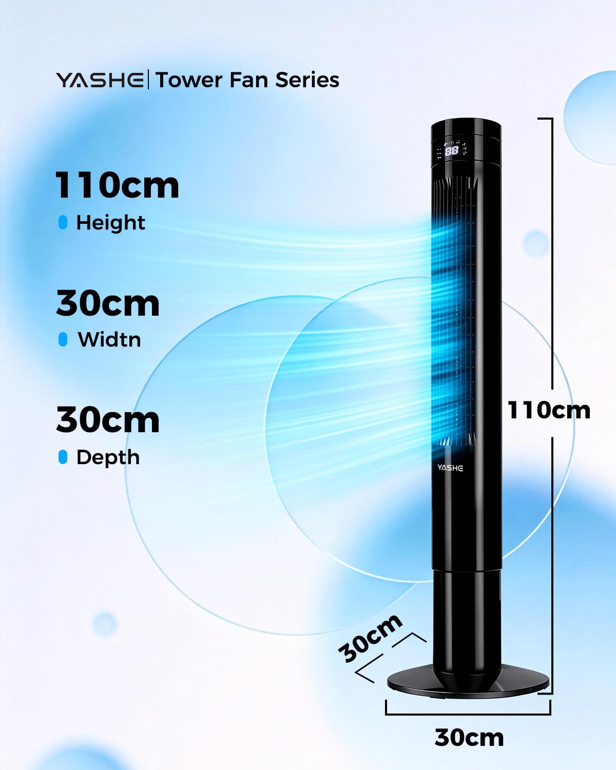 Turmventilator mit Fernbedienung, 85°-Oszillation, leiser Standventilator (28 dB), 3 Geschwindigkeitsstufen, 2 Modi, 12-Stunden-Timer, LED-Anzeige, für Schlafzimmer, Büro und Zuhause
