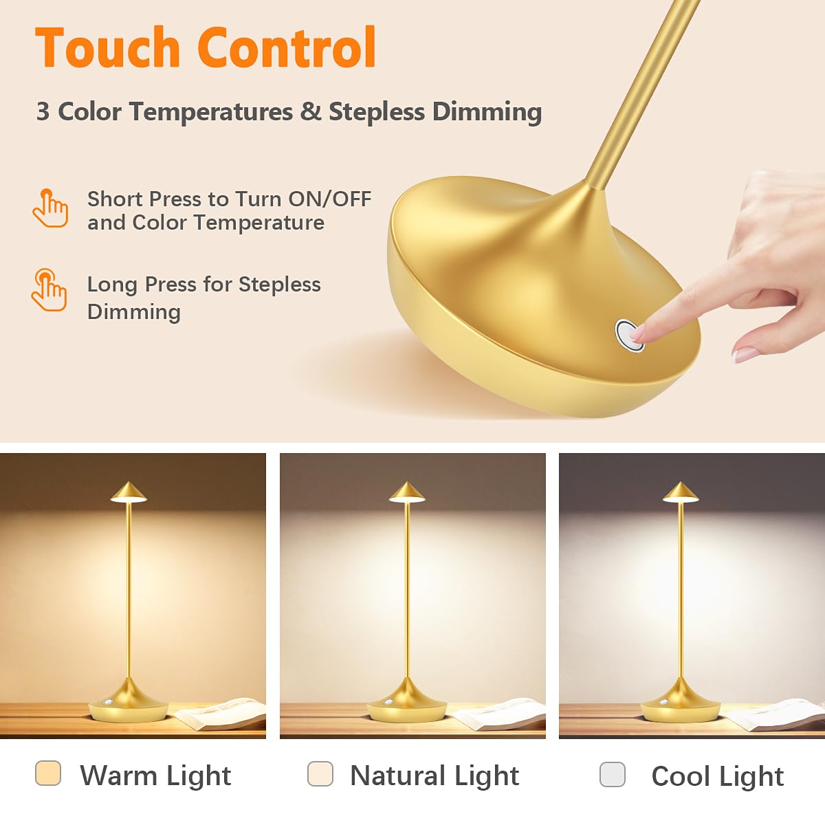 LED-Batterie Tischlampe Drahtloses , modernem Aluminium Dimmable Wireless Tischlampe 6000 mAh, wasserdicht, Tischlampen wiederaufladbar für Innen-Aussentisch Tisch Restaurant