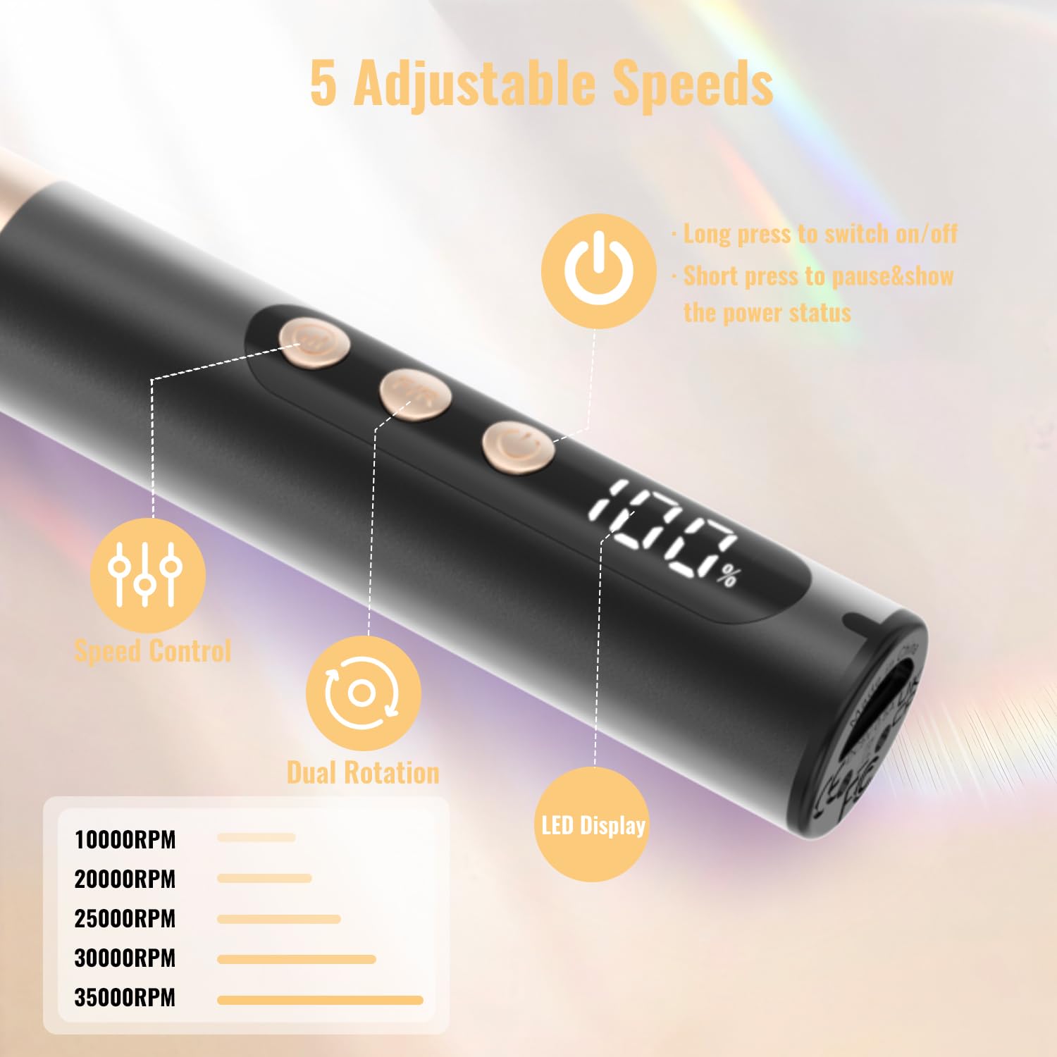 Nagelfräser Kabellos, Elektrische Nagelfeile Professionelle 2 in 1 Fräser für Gelnägel Acrylnägel mit Nagel UV LED Lampe, Maniküre und Pediküre Set Nail Drill 35000 U/Min Schwarz