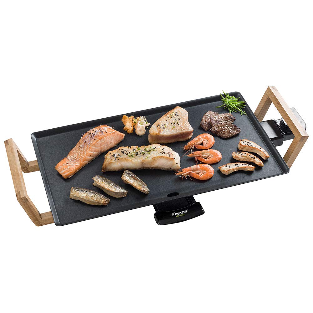 Teppanyaki Grillplatte in Asien Design, mit Bambusgriffen