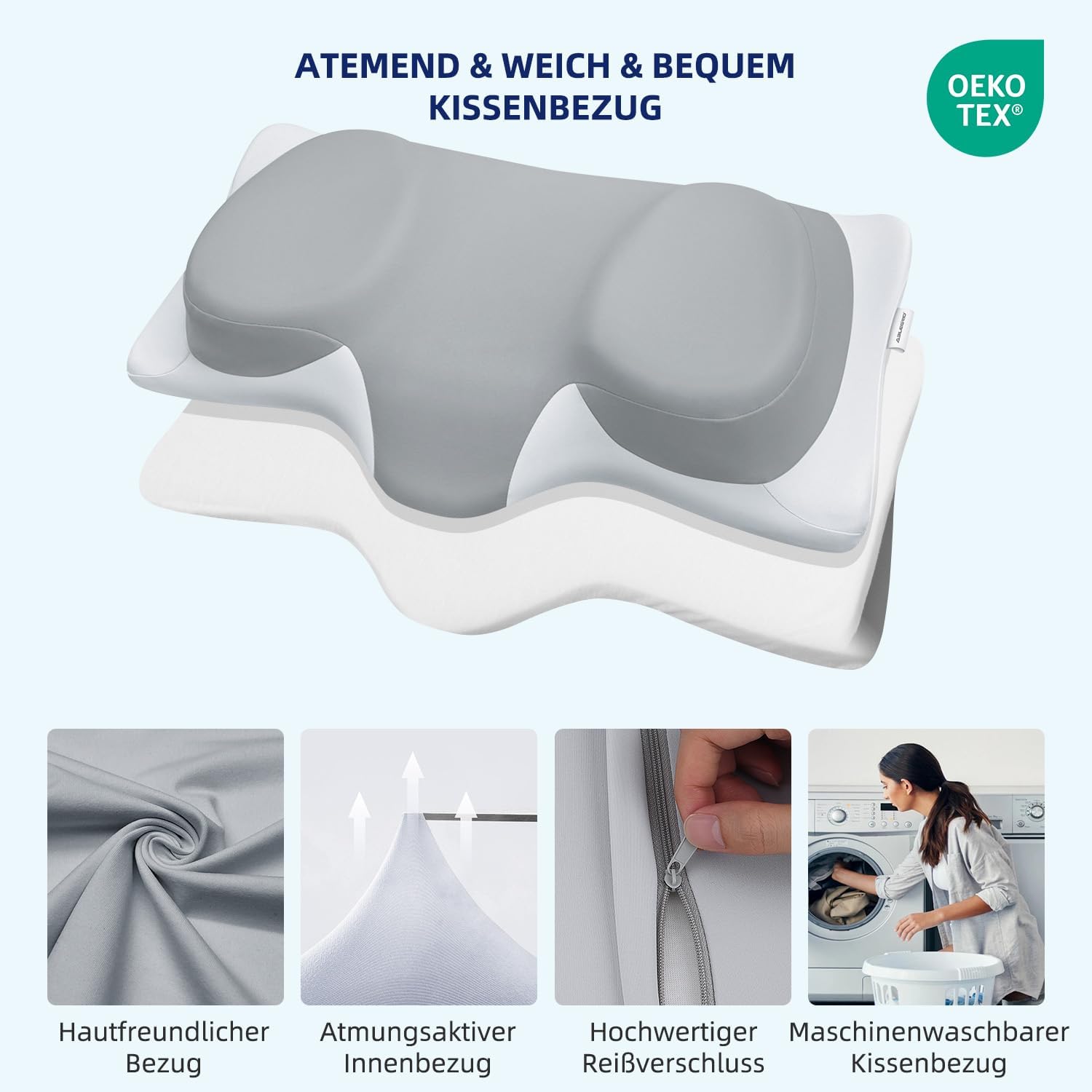 Orthopädisches Kopfkissen Memory Foam, Ergonomisches Nackenschmerzen Kühlendes Stützkissen für Seitenschläfer, Rücken- und Bauchschläfer, Grau