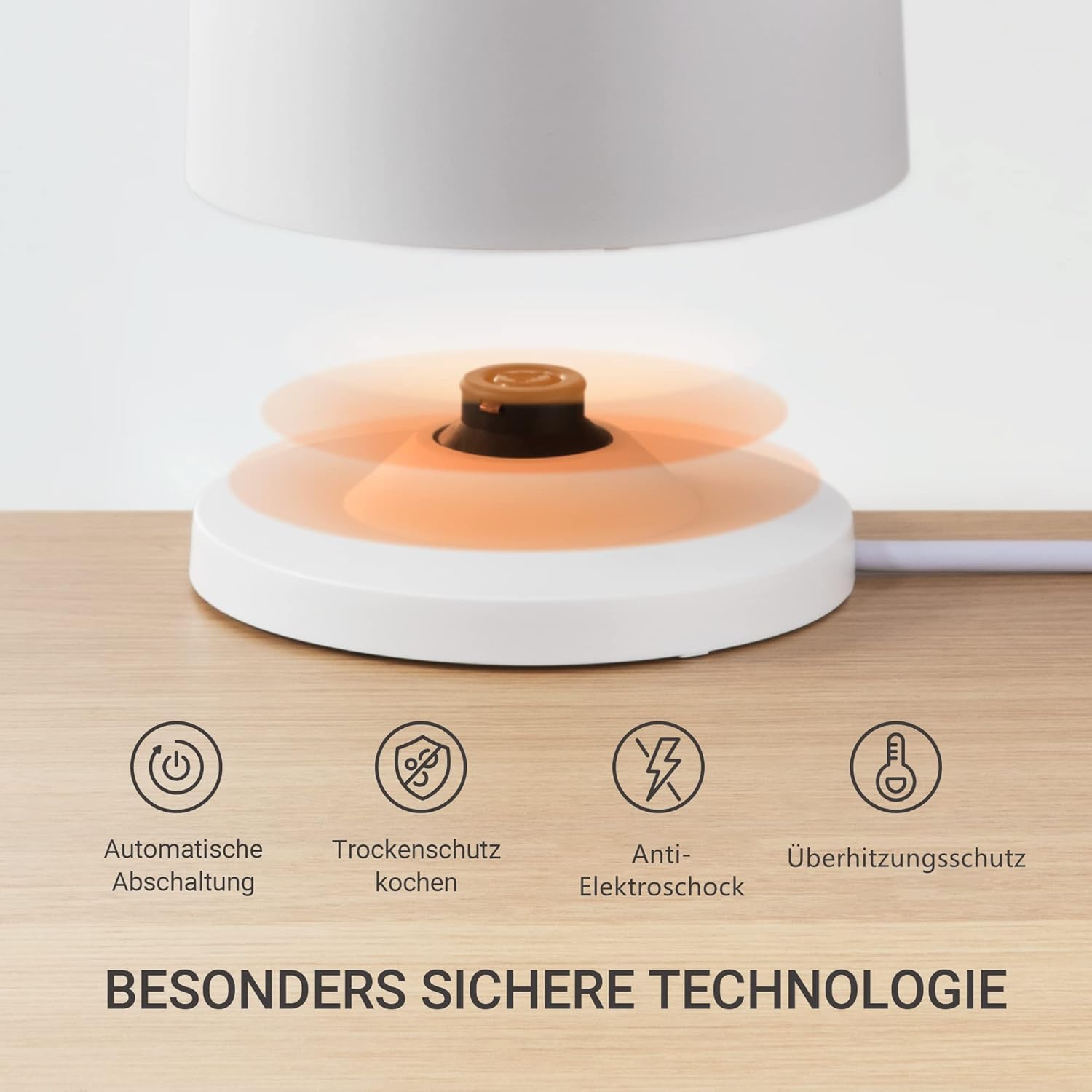 Edelstahl-Kessel mit Temperatureinstellung, 45°C - 100°C, 1,5 Liter, 2200 W Wasserkocher weiß, Teebereiter mit Temperaturanzeige und Sicherheitsfunktionen, BPA-frei, Doppelwanddesign