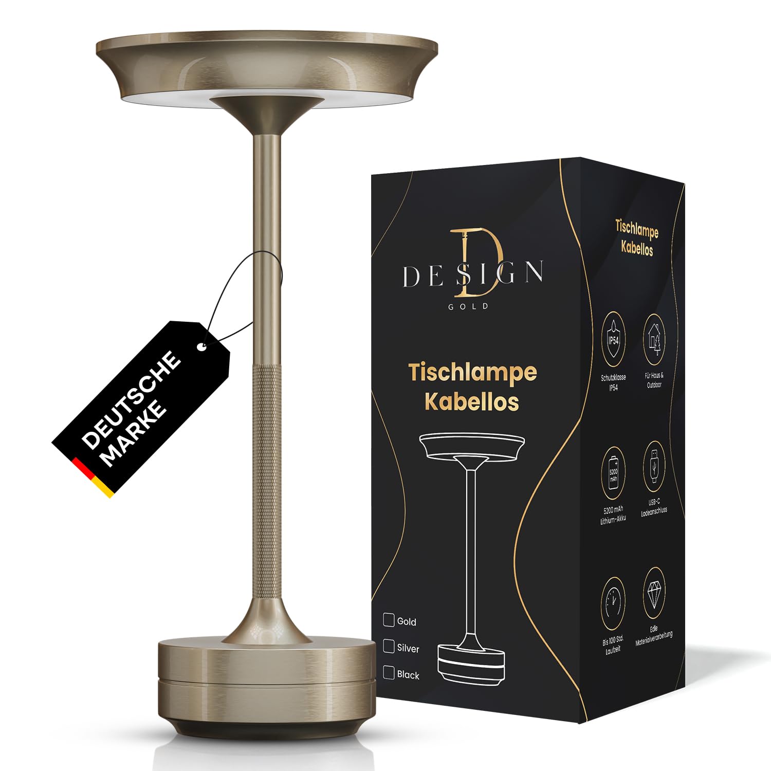 LED Tischlampe Wireless - Stilvolles Design mit Batterie & USB-C - 3 Lichtfarben & Dimmfunktion - Drahtlose Freiheit für Outdoor & Indoor - Dimmbare Batterietischlampe Wiederaufladbar