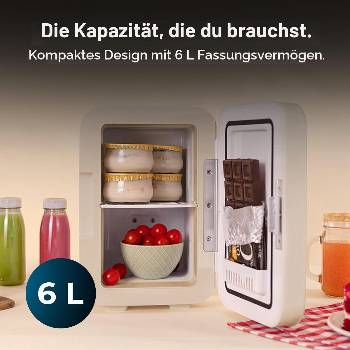 Mini-Kühlschrank / 12V-220V, Kompatibel mit Auto und Wohnwagen, Kühl- und Heizfunktion, Temperaturbereich 5-65º, Einfacher Transport.