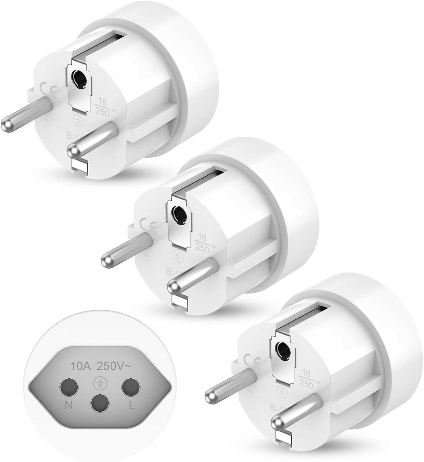 Reiseadapter Schweiz auf EU Adapterstecker, 3 Stück Schweiz auf EU Reisestecker Adapter, Liechtenstein auf EU Adapterstecker 3 poliger Schweizer Stecker auf 2 polige DE Buchse Schweizer Steckdose