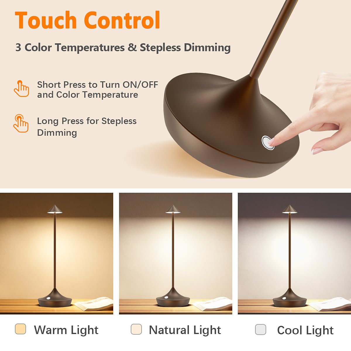 LED-Batterie Tischlampe Drahtloses , modernem Aluminium Dimmable Wireless Tischlampe 6000 mAh, wasserdicht, Tischlampen wiederaufladbar für Innen-Aussentisch Tisch Restaurant