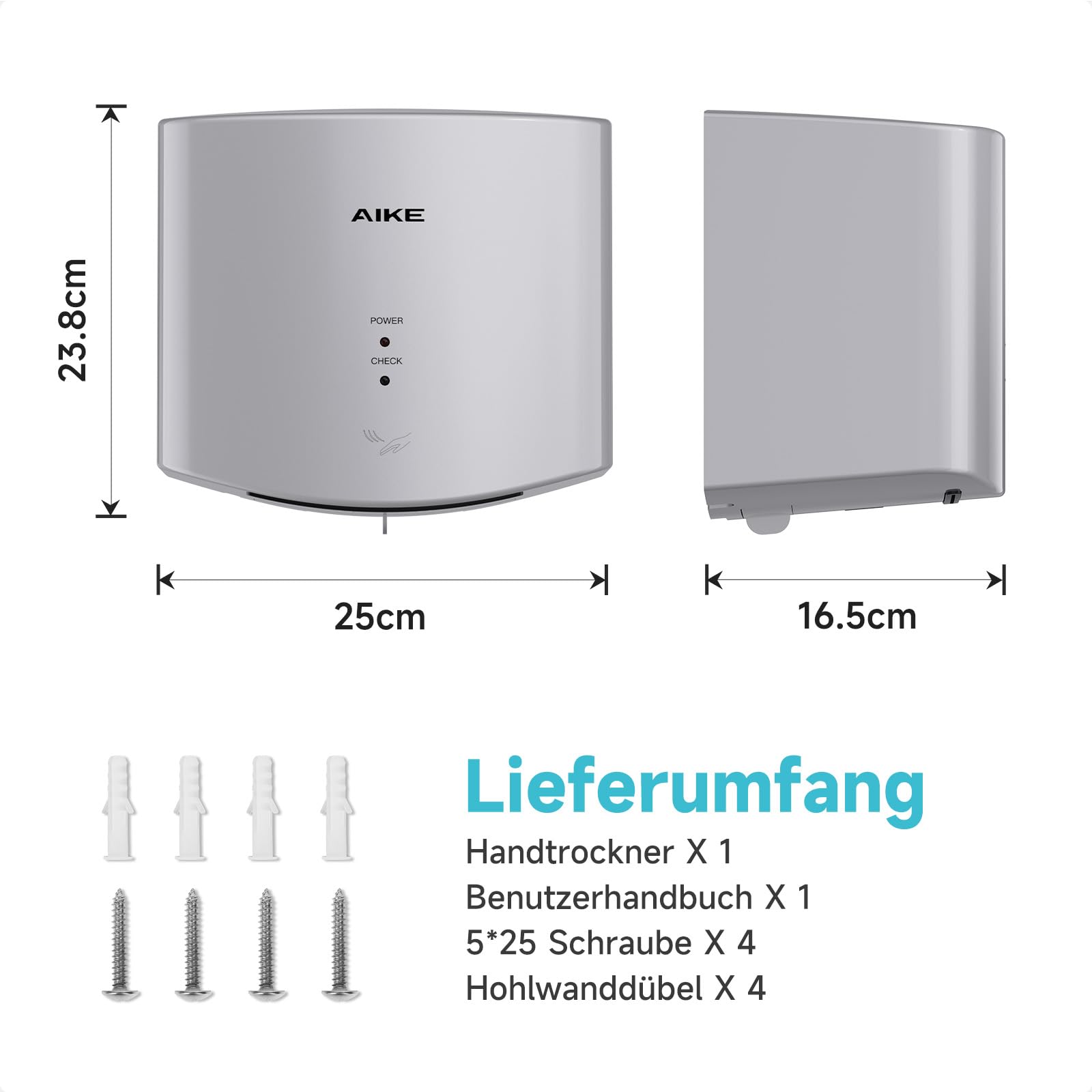 Air Wiper Kompakt Händetrockner, Hochgeschwindigkeit, 1400W 220V, Stecken & Loslegen, Papierlos & Berührungslos