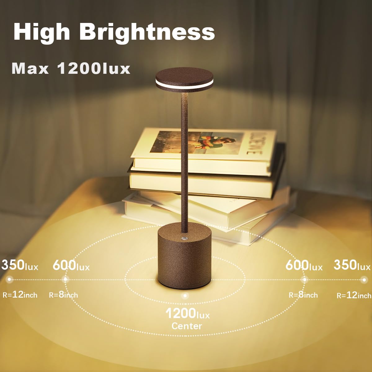 LED Batterie Tischlampen, Wireless, 5000 mAh Modern dimmbar Tischlampe, Aluminium, 3 Farbtemperaturen, Tischlampen Wiederaufladbar für Innen-, Aussen-, Nachttisch, Esstisch, Bar