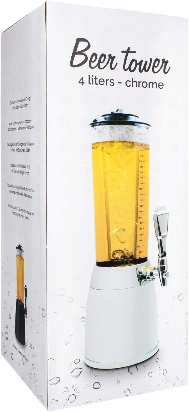 4,0L Biersäule Zapfsäule Kult Biertower Trinksäule Getränkespender Getränkesäule mit 1,3L Eiskühlung (Schwarz)