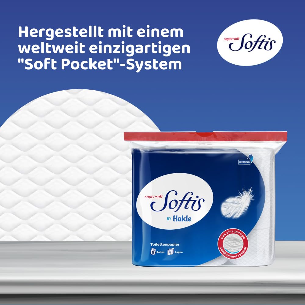 Toilettenpapier - 100 Blätter pro Rolle, einzigartiges Softchamber-System, recycelbare Verpackung, FSC-zertifiziertes Papier