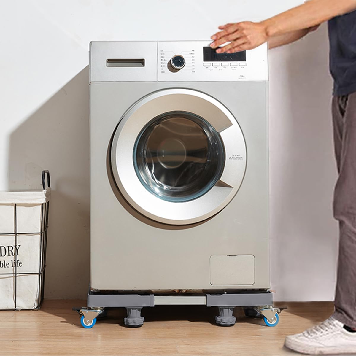 Waschmaschinen Untergestell mit 4 Füßen für Waschwaschine,Kühlschrank und Trockner,Verstellbare Waschmaschinensockel mit Rutschfester Stoßdämpfungsfunktion,(Einstellbare:42-65cm) | Verstellbare Breite 42-65cm Waschmaschinensockel mit Rutschfester St