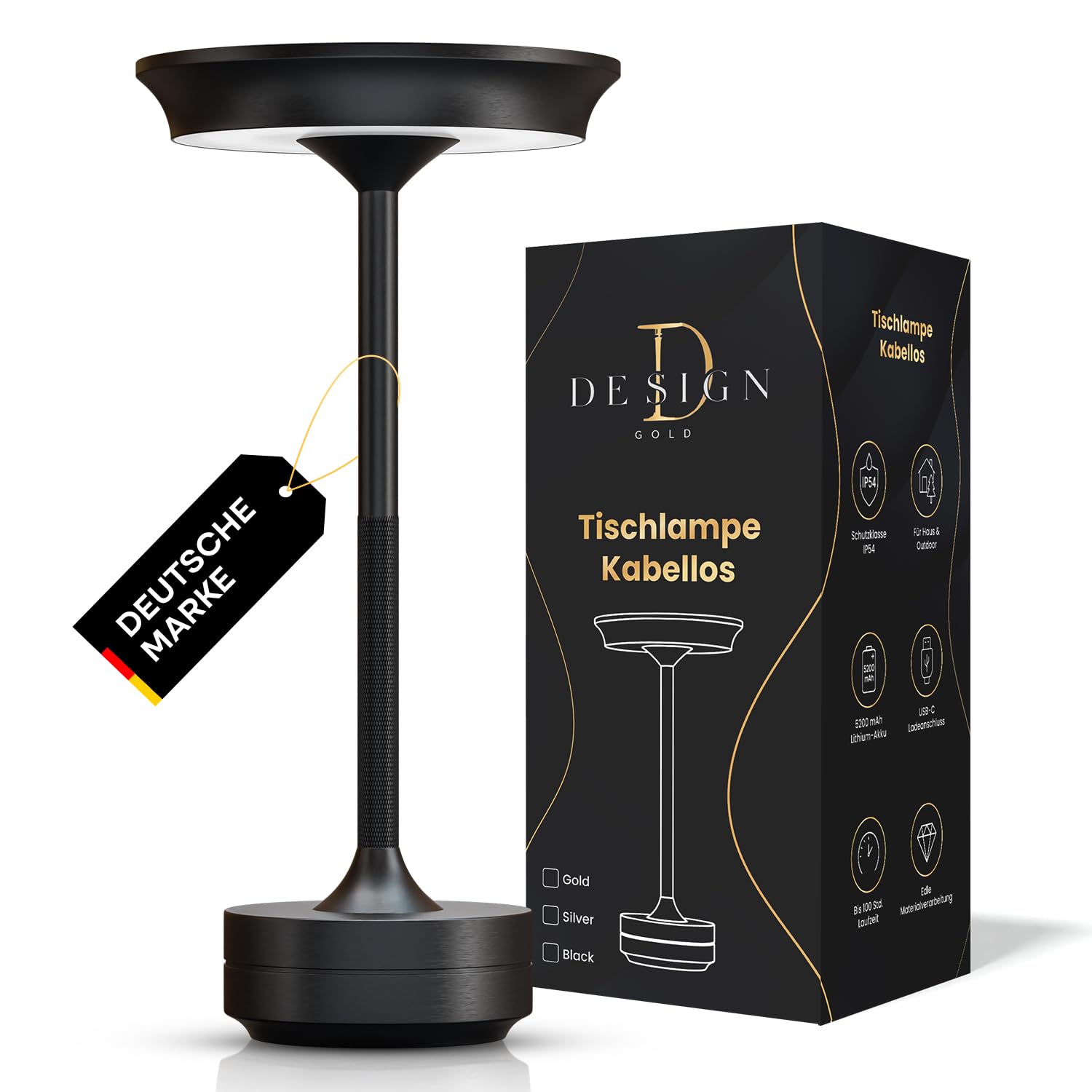 LED Tischlampe Wireless - Stilvolles Design mit Batterie & USB-C - 3 Lichtfarben & Dimmfunktion - Drahtlose Freiheit für Outdoor & Indoor - Dimmbare Batterietischlampe Wiederaufladbar