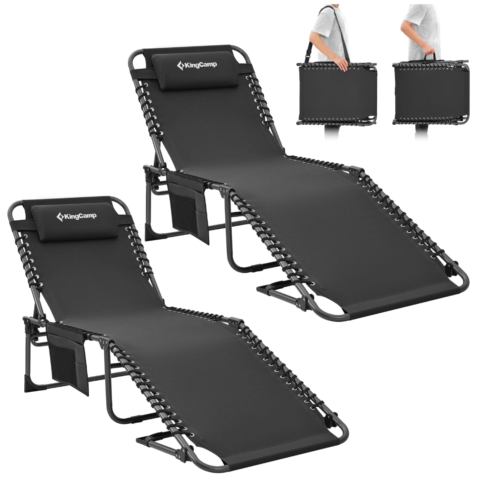 Sonnenliege Klappbar 5-Verstellbare, bis 180 kg, 2er Set, Blau | Gartenliege Klappbar, mit Kopfstütze & Seitentasche, Sonnenliege Wetterfest, Strandliege für Garten Terrasse Pool Camping