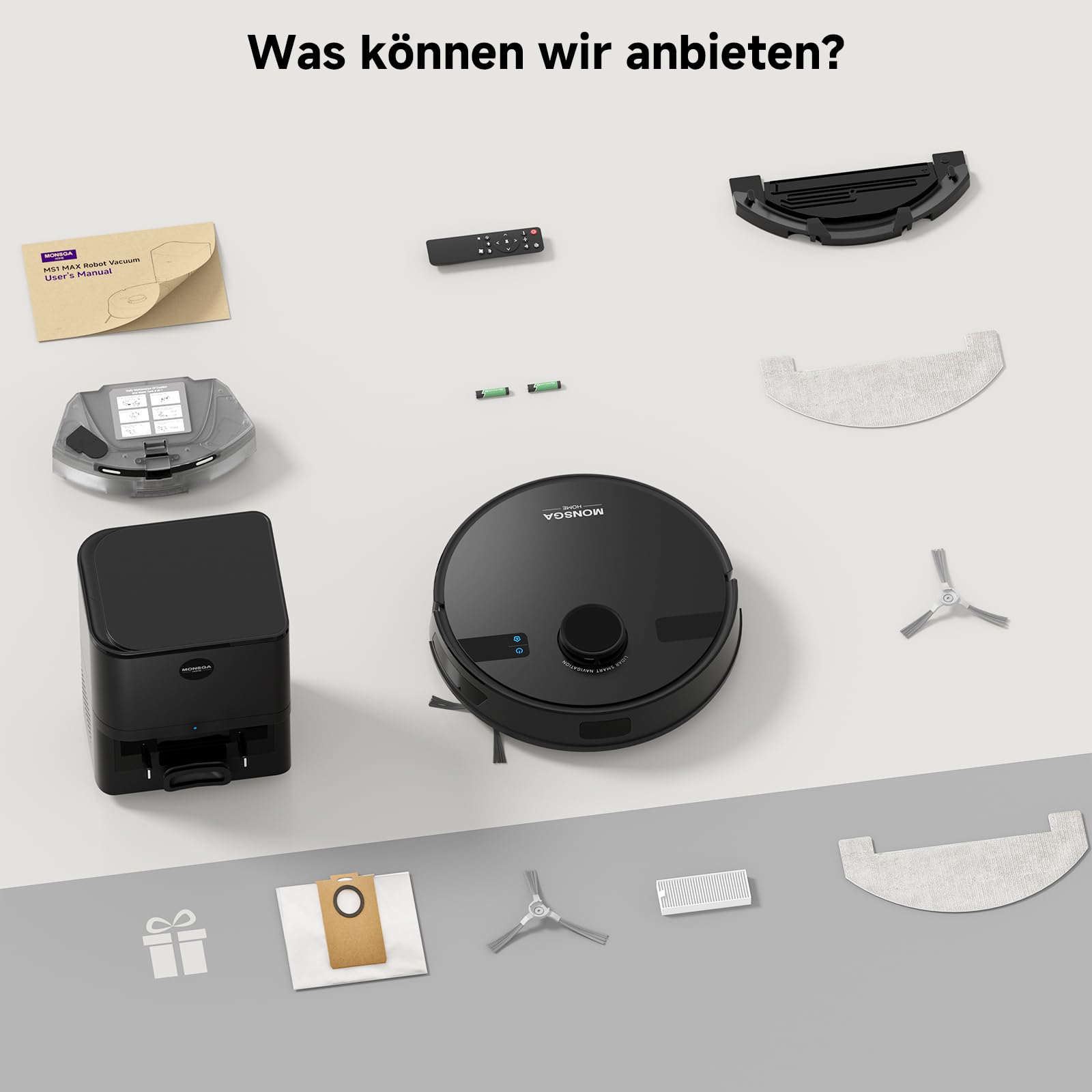 Saugroboter mit Wischfunktion, 3.5L Staubsauger Roboter mit Absaugstation, 5000Pa Saugkraft, 180Min Laufzeit, LiDAR Navigation, Starke Saugkraft ideal für Teppich und Tierhaare, APP Steuerung