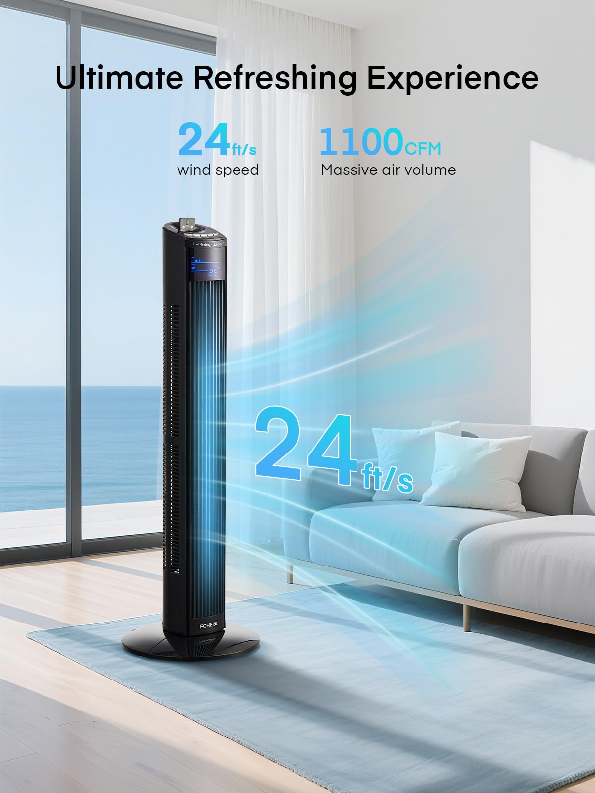 Leiser Turmventilator, 91CM Oszillierender Stand Ventilator mit Kühlung Fernbedienung, 12-Stunden-Timer und Schlafmodus, Tragbarer Ventilator ohne Flügel für Schlafzimmer, Schwarz
