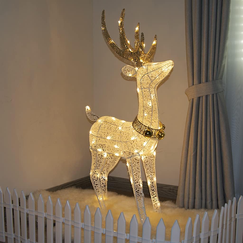 LED Rentier Metall Gold Weiß Eisen Rahmen Beleuchtet Weihnachtshirsch warm weiß Weihnachten Deko für Innen Aussen