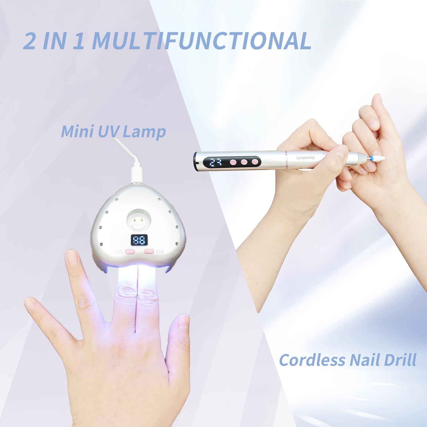 Nagelfräser Kabellos, Elektrische Nagelfeile Professionelle 2 in 1 Fräser für Gelnägel Acrylnägel mit Nagel UV LED Lampe, Maniküre und Pediküre Set Nail Drill 35000 U/Min Schwarz