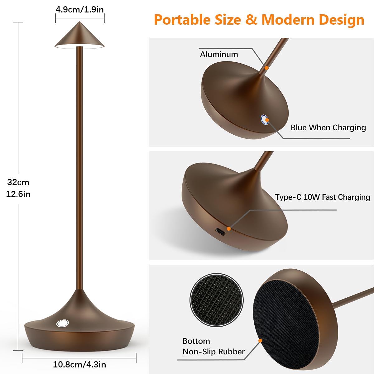 LED-Batterie Tischlampe Drahtloses , modernem Aluminium Dimmable Wireless Tischlampe 6000 mAh, wasserdicht, Tischlampen wiederaufladbar für Innen-Aussentisch Tisch Restaurant