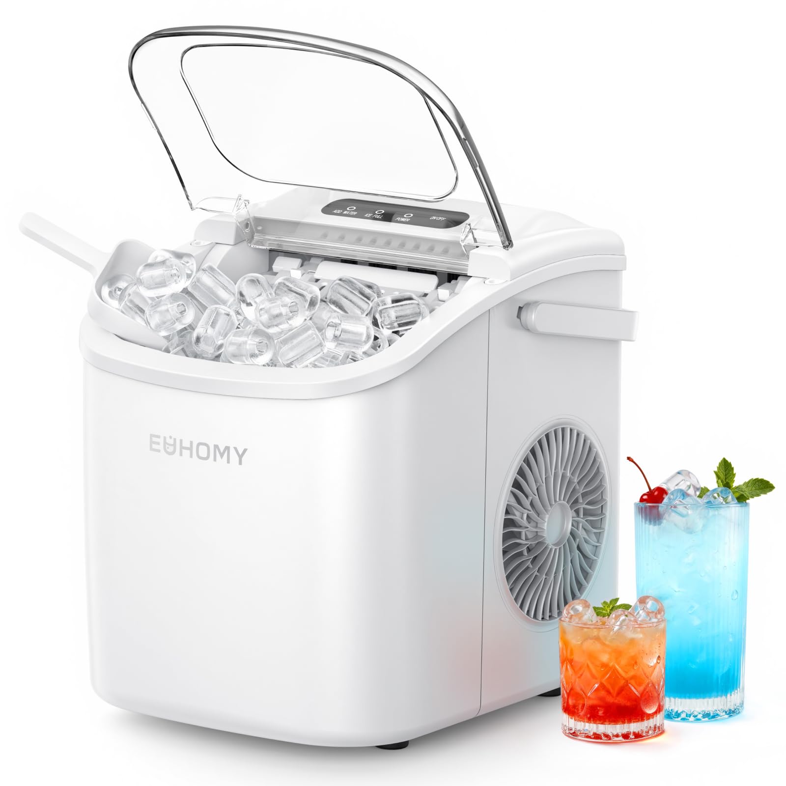 Eiswürfelmaschine Klein, 9 Eiswürfel in 6 Minuten, 12 kg/24H, Eiswürfelmaschine Edelstahl mit Tragbarem Griff, Selbstreinigender Kompakter Eiswürfelmaschinen für Zuhause/Küche/Büro/Bar