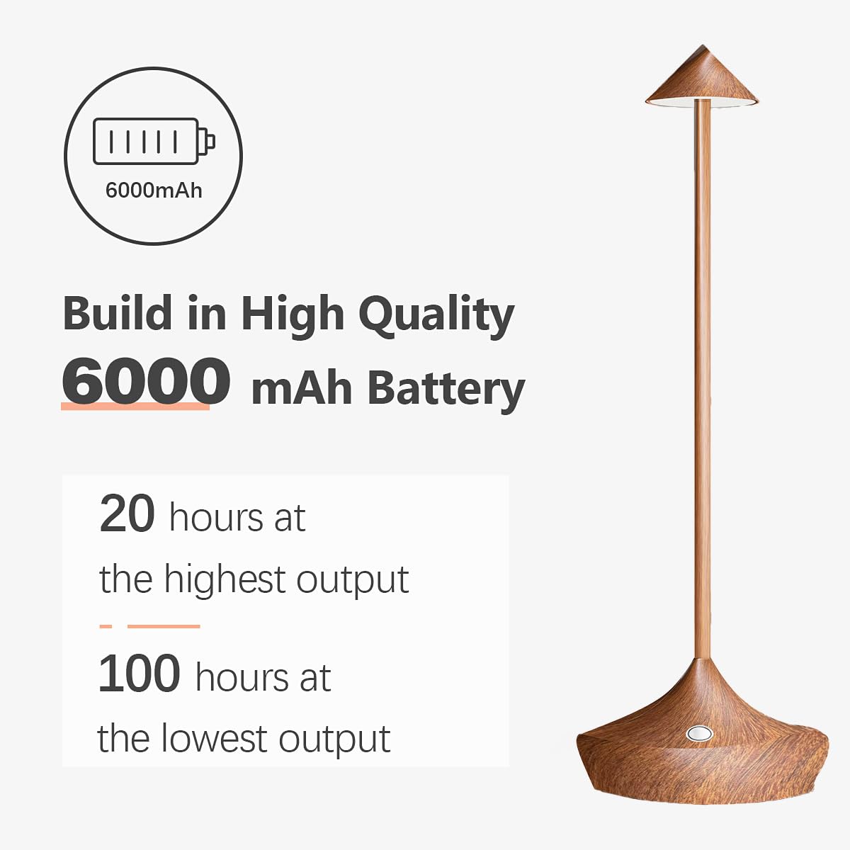 LED-Batterie Tischlampe Drahtloses , modernem Aluminium Dimmable Wireless Tischlampe 6000 mAh, wasserdicht, Tischlampen wiederaufladbar für Innen-Aussentisch Tisch Restaurant