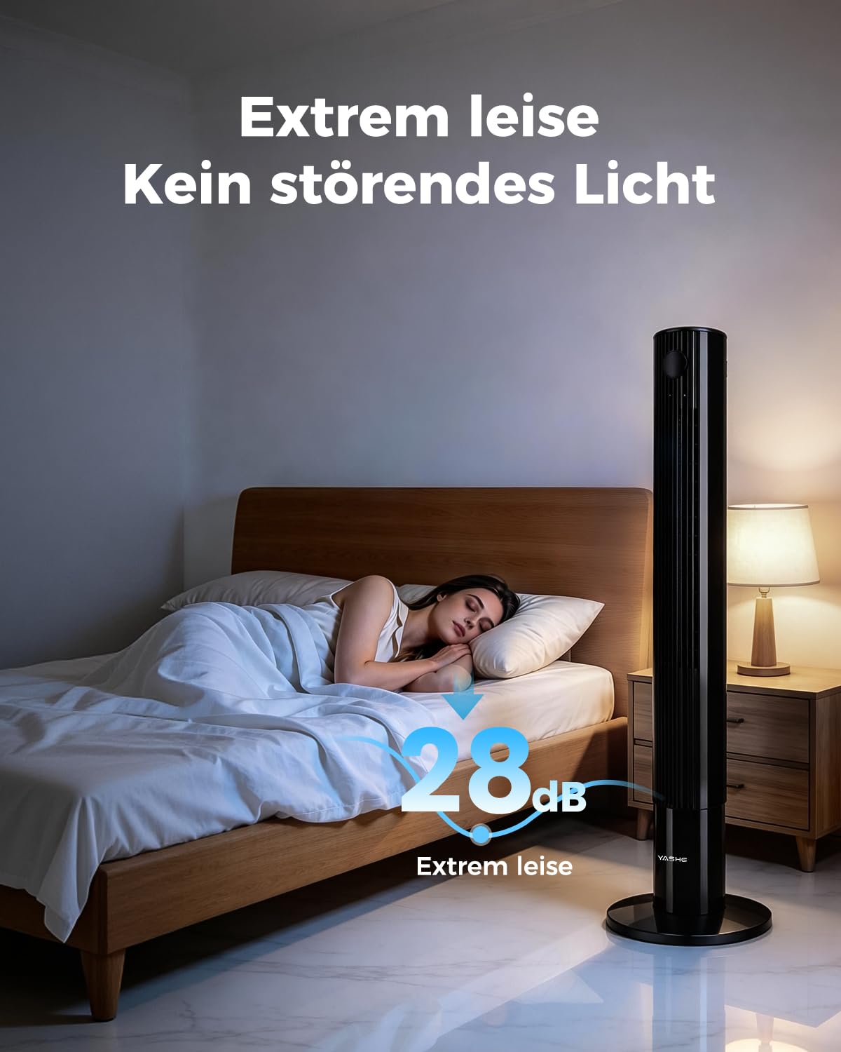 Turmventilator mit Fernbedienung, 85°-Oszillation, leiser Standventilator (28 dB), 3 Geschwindigkeitsstufen, 2 Modi, 12-Stunden-Timer, LED-Anzeige, für Schlafzimmer, Büro und Zuhause