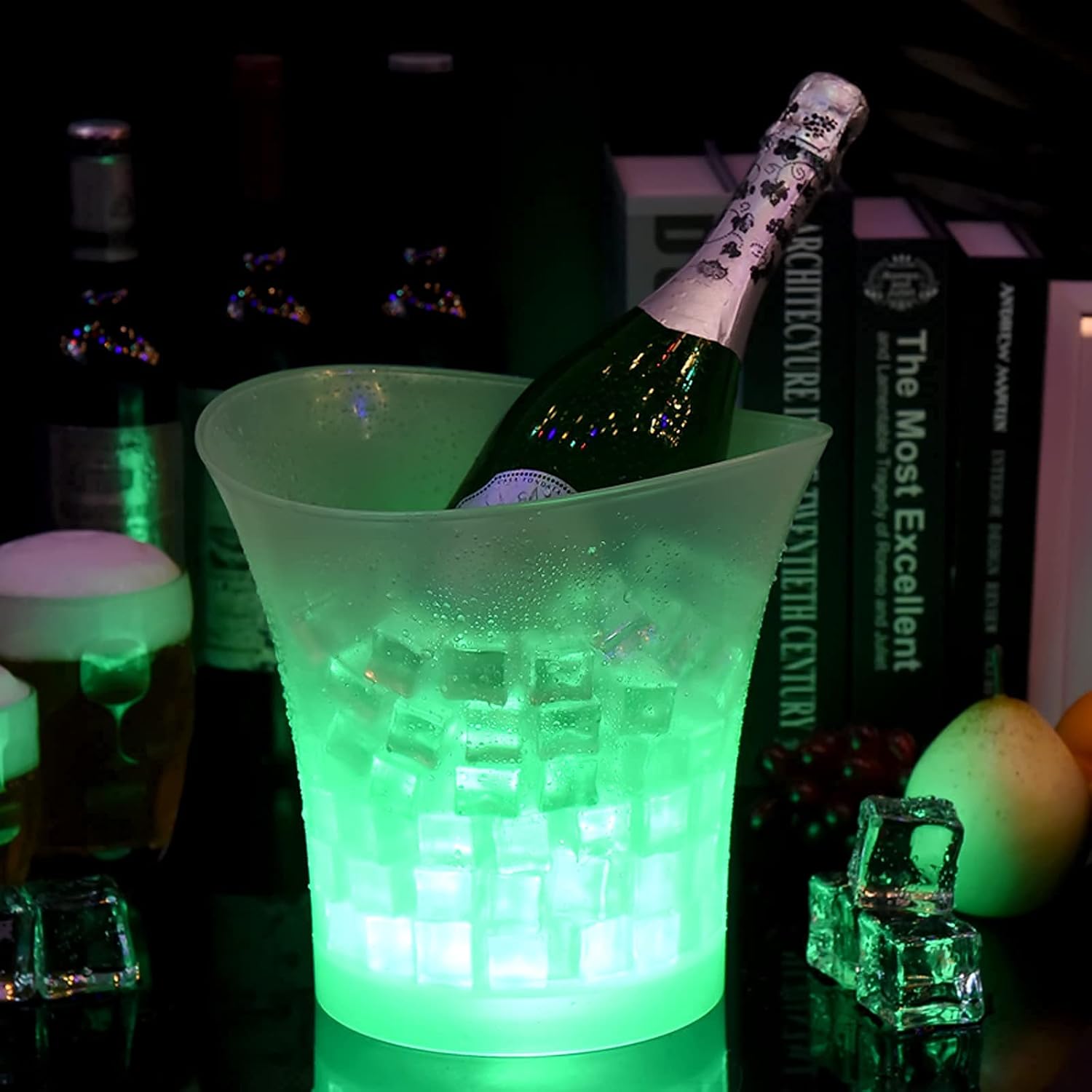 LED Eiskübel 5L, Multicolor LED Sektkübel, Großraumbehälter für Flaschenwein und Flaschengetränke, Eiskübel mit mehreren Farbverlauf, Farbe einstellbar, geeignet für Festival/Party/Zuhause/Bar