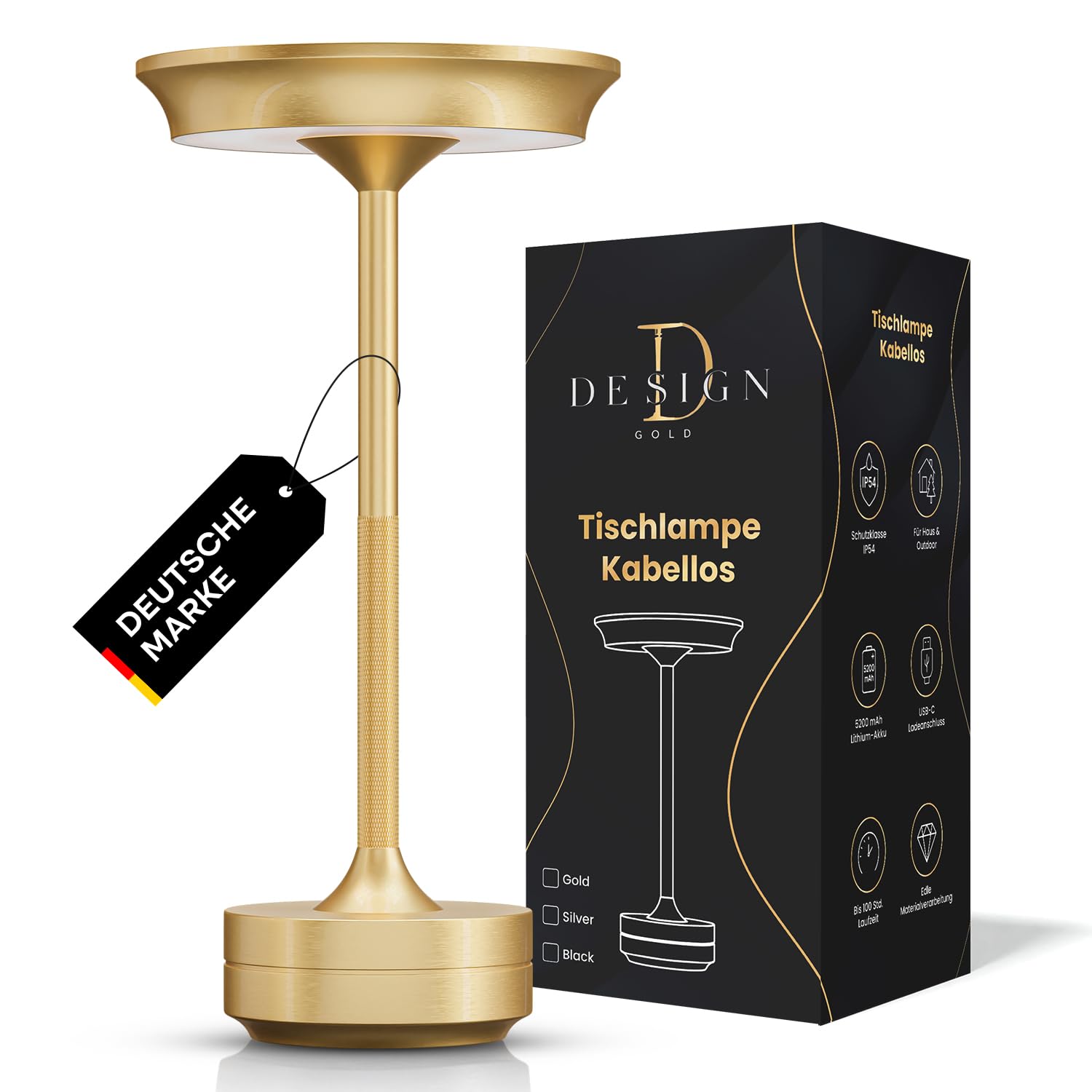 LED Tischlampe Wireless - Stilvolles Design mit Batterie & USB-C - 3 Lichtfarben & Dimmfunktion - Drahtlose Freiheit für Outdoor & Indoor - Dimmbare Batterietischlampe Wiederaufladbar