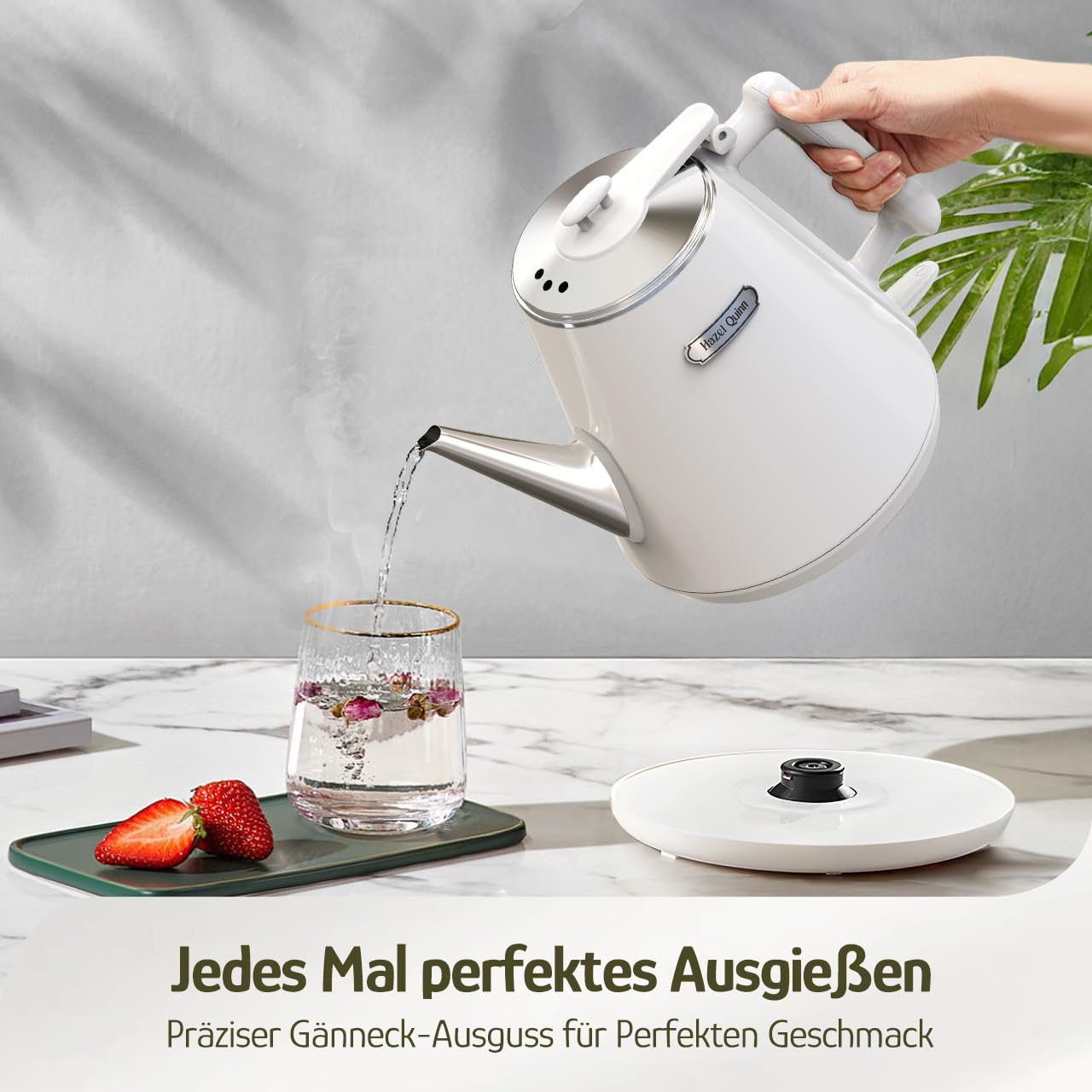 Elektrischer Wasserkocher, 1 Liter, Retro Design, Kleiner Teebereiter, Doppelwand, 304 Edelstahl, 1360W Schnelles Kochen, BPA-frei, automatische Abschaltung