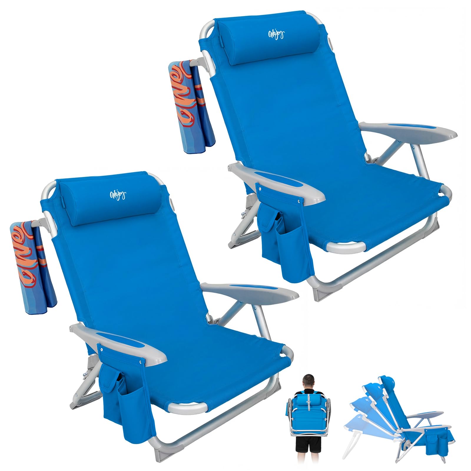 Strandstuhl klappbar Alu Hochlehner Klappstuhl 4 Position Leicht tragbar stabiler Campingstuhl