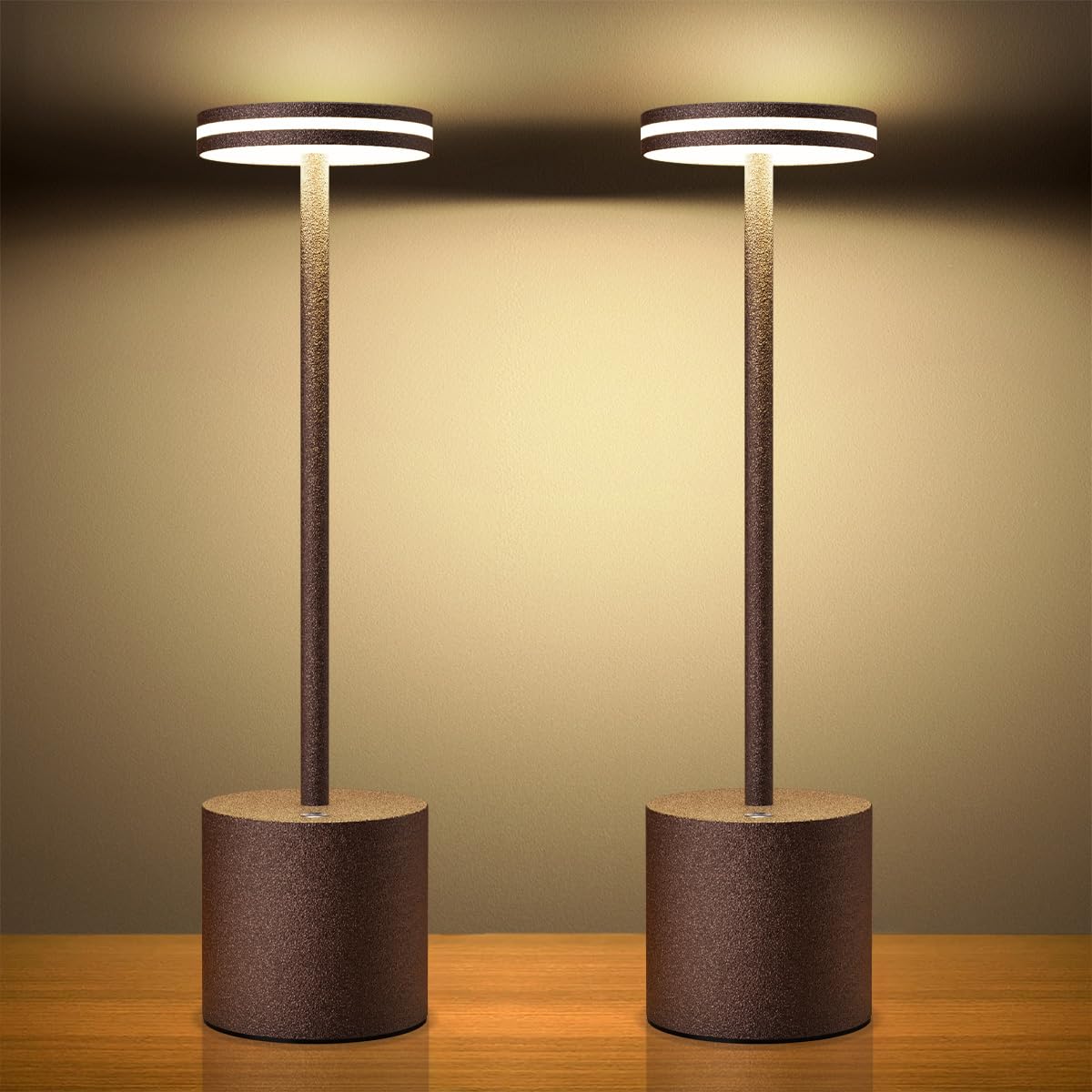 LED Batterie Tischlampen, Wireless, 5000 mAh Modern dimmbar Tischlampe, Aluminium, 3 Farbtemperaturen, Tischlampen Wiederaufladbar für Innen-, Aussen-, Nachttisch, Esstisch, Bar