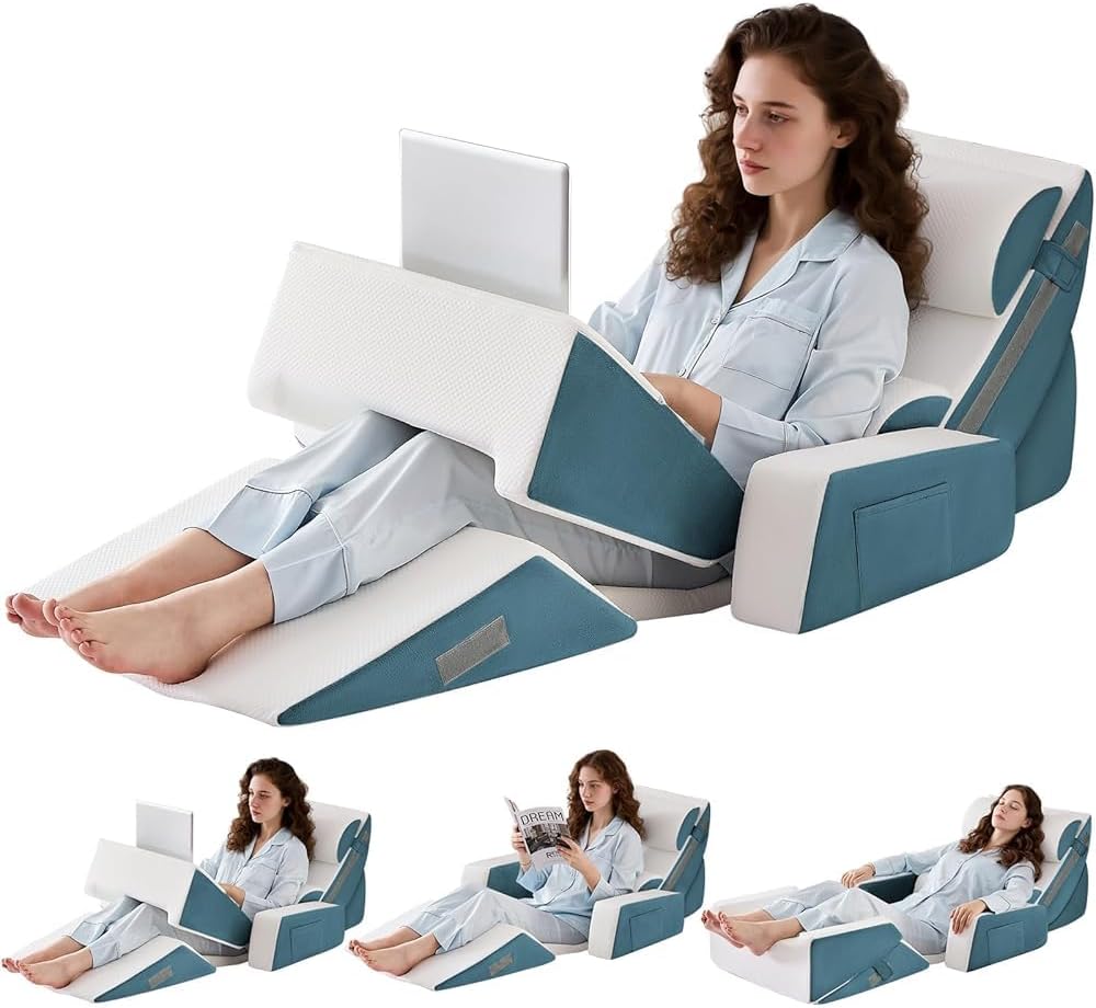 9PCS Orthopädische Bett Keil Kissen Set,Post Chirurgie Schaum Kissen für Körper,Rücken und Beine Schmerzlinderung,Justierbare Stützkissen mit Säure Reflux Bed Wedge Memory Foam Marineblau