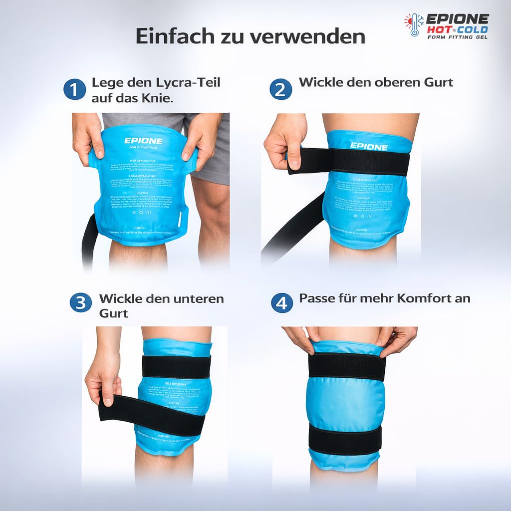 Kühlpads Epione 3XL Gelkissen kalt/warm – mit elastischem Gurt und Stoffhülle – wiederverwendbar zur Schmerzlinderung bei Muskel‑ und Gelenkschmerzen, Verletzungen und Physiotherapie